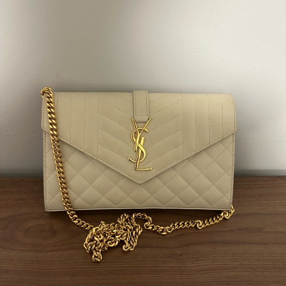 Yves Saint Laurent Cream Quilted Clutch with Gold Chain - Picture 1 of 7